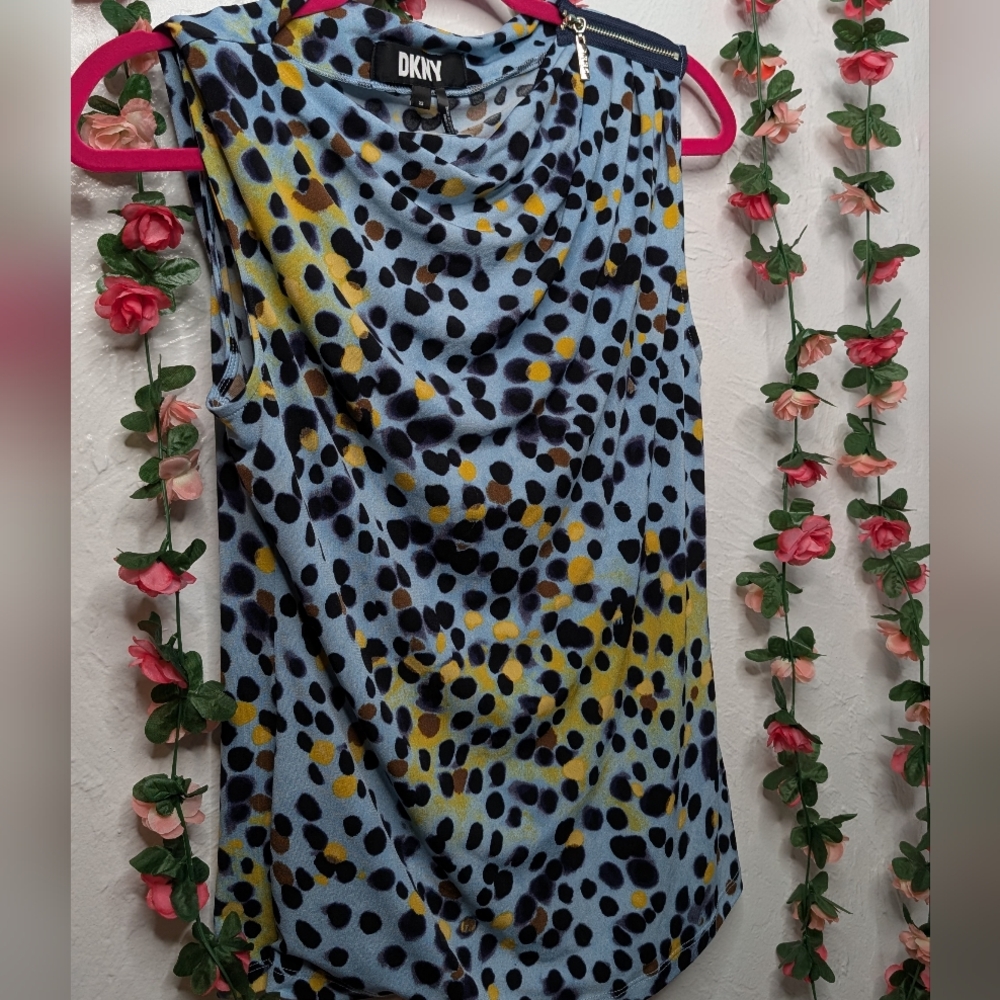 DKNY Blue and Yellow Patterned Tank Top